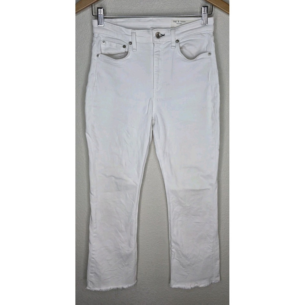 Rag and Bone Nina High-Rise Ankle Flare Jean White Woman 27 Crop Raw Hem Boho